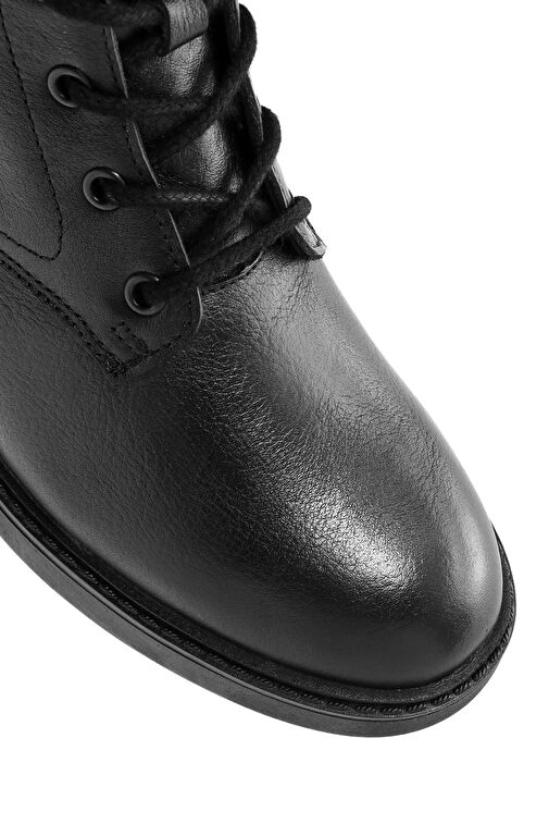 Kadın Siyah Fermuarlı Kalın Topuklu Deri Bot 24WFD237518 - Görsel 9