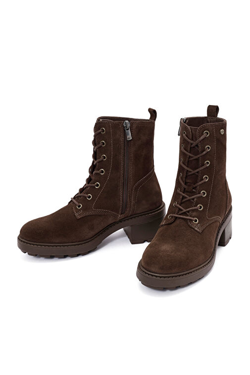 Kadın Kahverengi Fermuarlı Kalın Topuklu Nubuk Deri Bot 24WFD2375V3 - Görsel 4