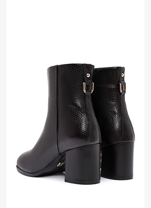 Kadın Siyah Fermuarlı Kalın Topuklu Deri Bot 25WFD161014 - Görsel 8
