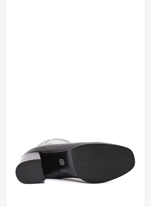 Kadın Siyah Fermuarlı Kalın Topuklu Deri Bot 25WFD161014 - Görsel 7