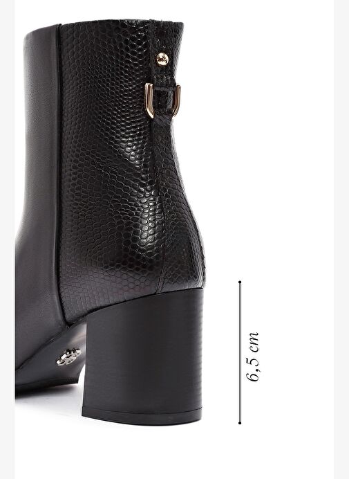 Kadın Siyah Fermuarlı Kalın Topuklu Deri Bot 25WFD161014 - Görsel 3