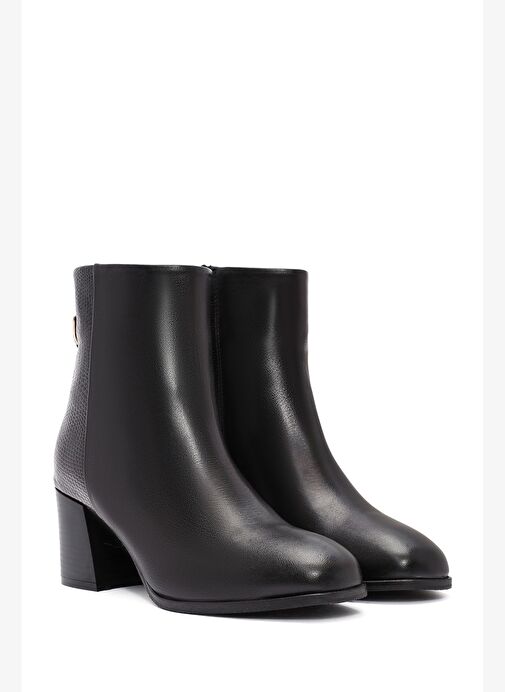 Kadın Siyah Fermuarlı Kalın Topuklu Deri Bot 25WFD161014 - Görsel 6