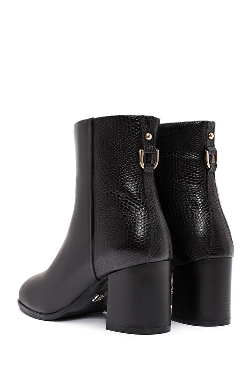 Kadın Siyah Fermuarlı Kalın Topuklu Deri Bot 24WFD163114 - Görsel 8
