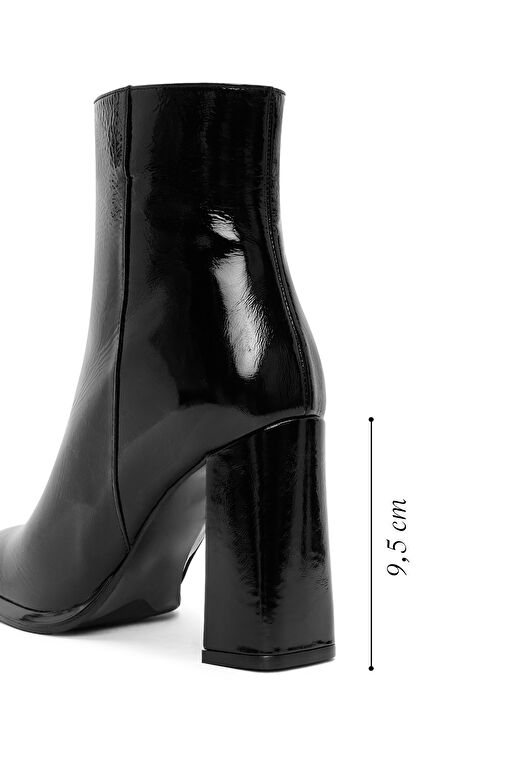 Kadın Siyah Fermuarlı Yüksek Kalın Topuklu Rugan Deri Bot 24WFD132516 - Görsel 3