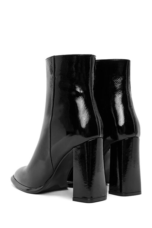 Kadın Siyah Fermuarlı Yüksek Kalın Topuklu Rugan Deri Bot 24WFD132516 - Görsel 8