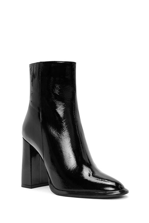 Kadın Siyah Fermuarlı Yüksek Kalın Topuklu Rugan Deri Bot 24WFD132516 - Görsel 9