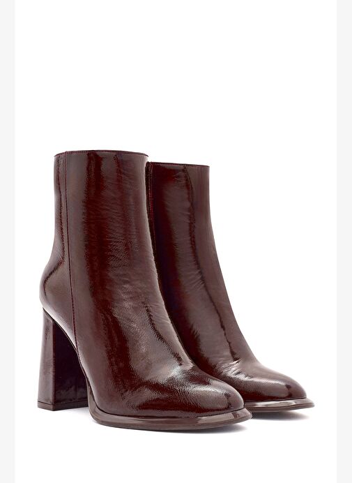 Kadın Bordo Fermuarlı Yüksek Kalın Topuklu Rugan Deri Bot 25WFD131116 - Görsel 6