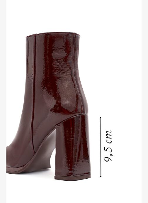 Kadın Bordo Fermuarlı Yüksek Kalın Topuklu Rugan Deri Bot 25WFD131116 - Görsel 3