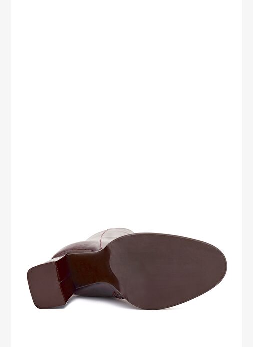 Kadın Bordo Fermuarlı Yüksek Kalın Topuklu Rugan Deri Bot 25WFD131116 - Görsel 8