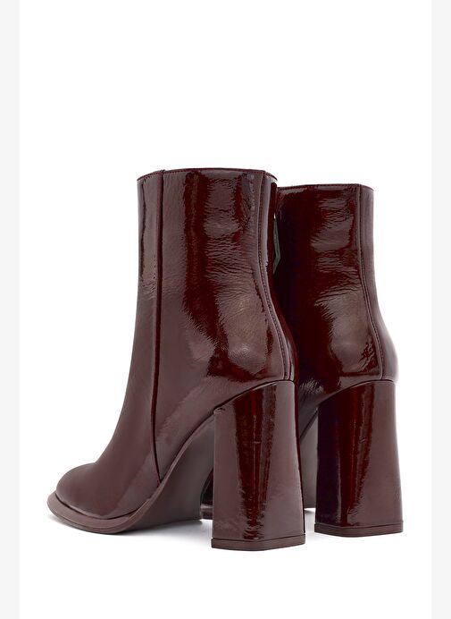 Kadın Bordo Fermuarlı Yüksek Kalın Topuklu Rugan Deri Bot 25WFD131116 - Görsel 9