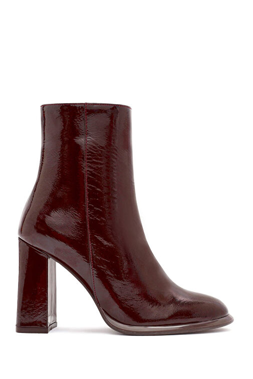 Kadın Bordo Fermuarlı Yüksek Kalın Topuklu Rugan Deri Bot 24WFD132516 - Görsel 2