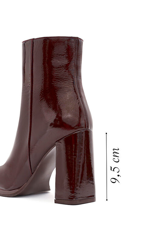 Kadın Bordo Fermuarlı Yüksek Kalın Topuklu Rugan Deri Bot 24WFD132516 - Görsel 3