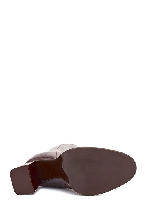 Kadın Bordo Fermuarlı Yüksek Kalın Topuklu Rugan Deri Bot 24WFD132516 - Görsel 7