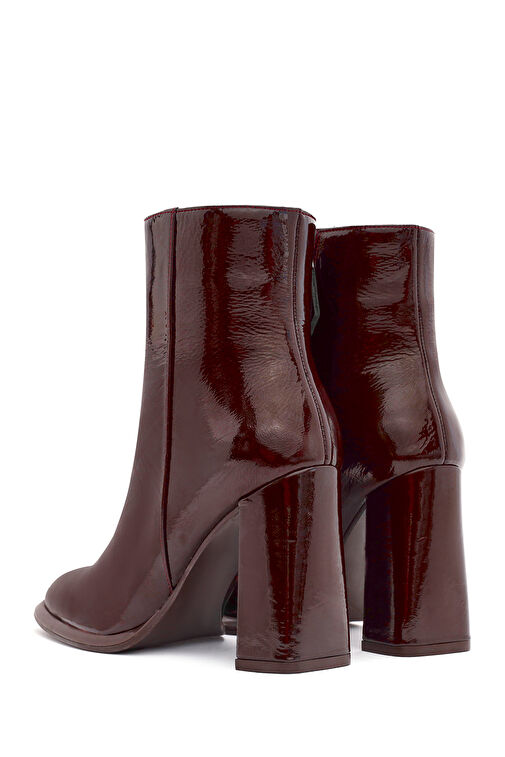 Kadın Bordo Fermuarlı Yüksek Kalın Topuklu Rugan Deri Bot 24WFD132516 - Görsel 8