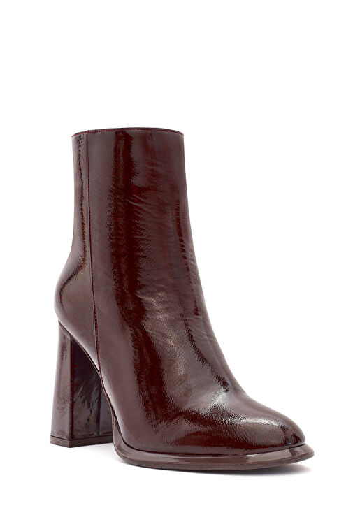 Kadın Bordo Fermuarlı Yüksek Kalın Topuklu Rugan Deri Bot 24WFD132516 - Görsel 9