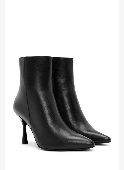 Kadın Siyah Fermuarlı İnce Topuklu Deri Bot 25WFD131218 - Görsel 6
