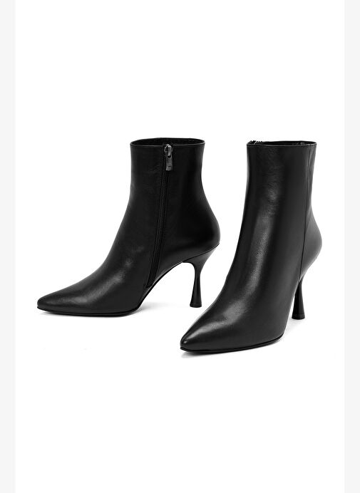 Kadın Siyah Fermuarlı İnce Topuklu Deri Bot 25WFD131218 - Görsel 4