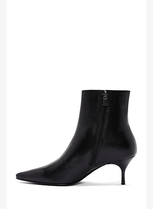 Kadın Siyah Fermuarlı İnce Topuklu Deri Bot 25WFD131318 - Görsel 5