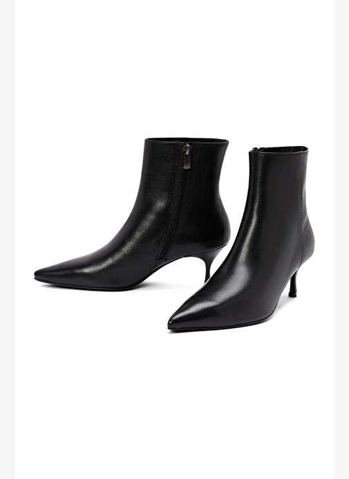Kadın Siyah Fermuarlı İnce Topuklu Deri Bot 25WFD131318 - Görsel 4