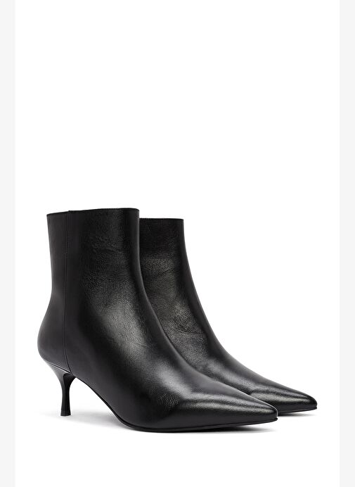 Kadın Siyah Fermuarlı İnce Topuklu Deri Bot 25WFD131318 - Görsel 6