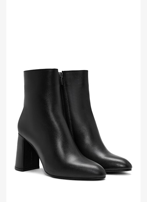 Kadın Siyah Fermuarlı Kalın Yüksek Topuklu Deri Bot 25WFD131418 - Görsel 4