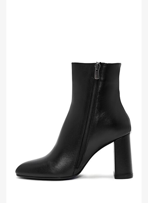 Kadın Siyah Fermuarlı Kalın Yüksek Topuklu Deri Bot 25WFD131418 - Görsel 5