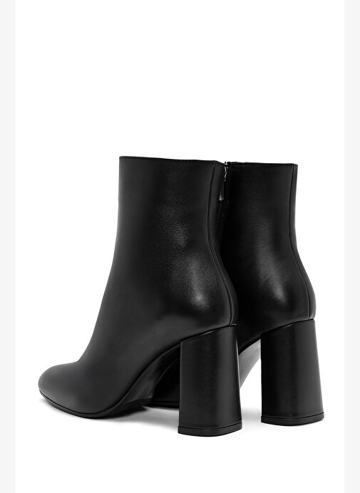 Kadın Siyah Fermuarlı Kalın Yüksek Topuklu Deri Bot 25WFD131418 - Görsel 8