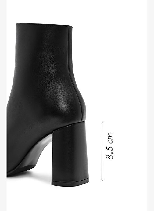 Kadın Siyah Fermuarlı Kalın Yüksek Topuklu Deri Bot 25WFD131418 - Görsel 3