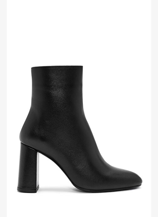 Kadın Siyah Fermuarlı Kalın Yüksek Topuklu Deri Bot 25WFD131418 - Görsel 2