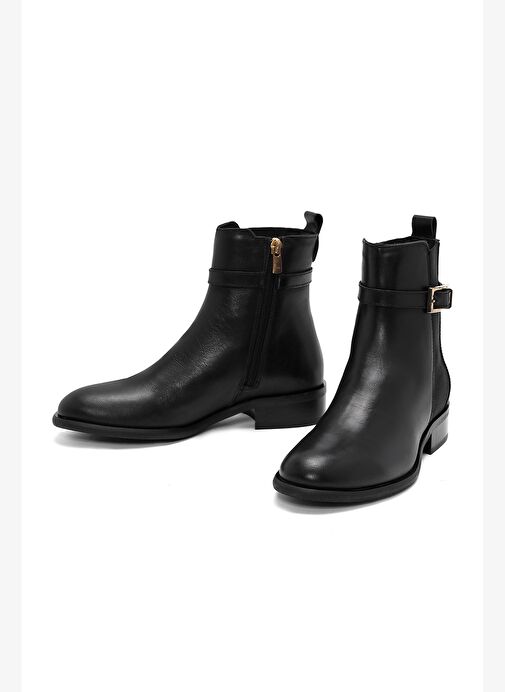 Kadın Siyah Fermuarlı Deri Bot 25WFD280218 - Görsel 4