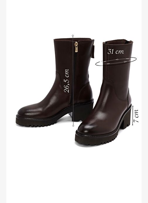 Derimod Derimod Kadın Kahverengi Çift Fermuarlı Kalın Topuklu Deri Bot 24WFD281718 | Boyner Kahverengi - 4. görsel