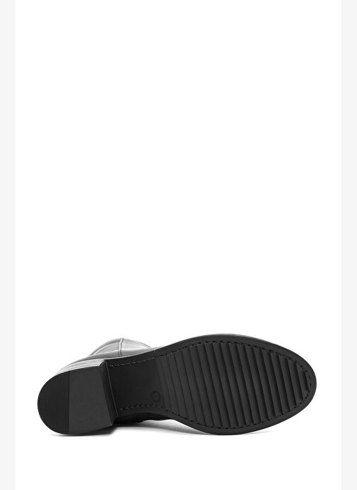 Kadın Siyah Fermuarlı Kısa Kalın Topuklu Deri Bot 25WFD280318 - Görsel 7