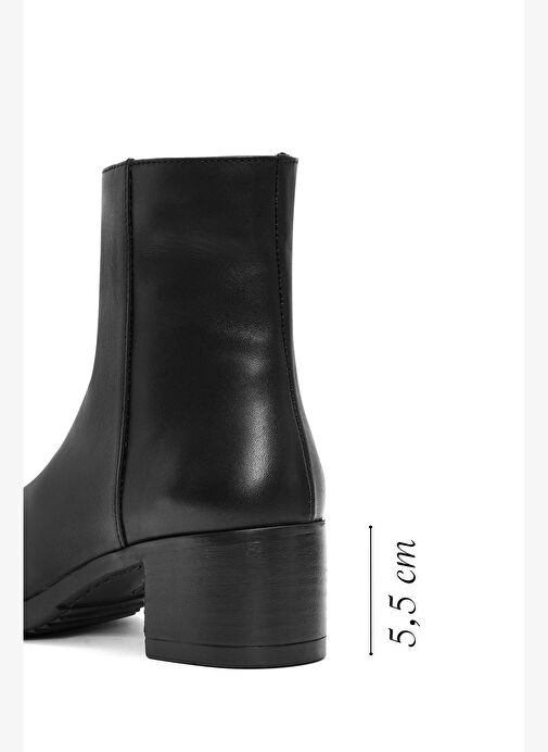 Kadın Siyah Fermuarlı Kısa Kalın Topuklu Deri Bot 25WFD280318 - Görsel 3