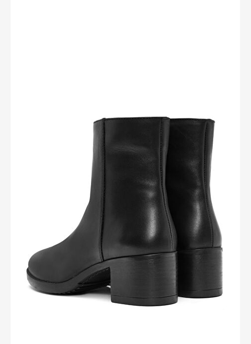 Kadın Siyah Fermuarlı Kısa Kalın Topuklu Deri Bot 25WFD280318 - Görsel 8