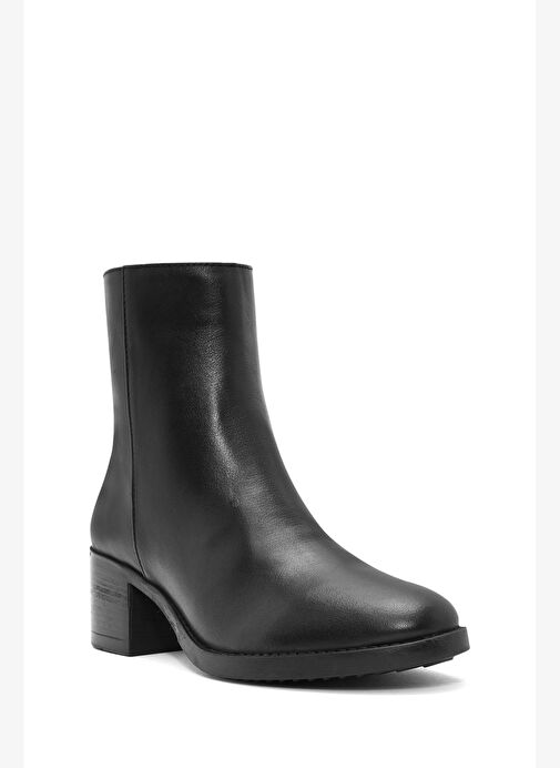 Kadın Siyah Fermuarlı Kısa Kalın Topuklu Deri Bot 25WFD280318 - Görsel 9