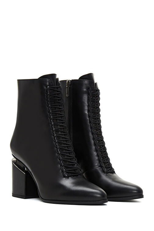 Kadın Siyah Fermuarlı Topuklu Deri Bot 24WFD100118 - Görsel 6