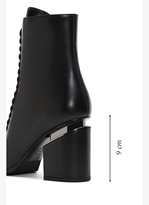 Kadın Siyah Fermuarlı Kalın Topuklu Deri Bot 25WFD100018 - Görsel 3