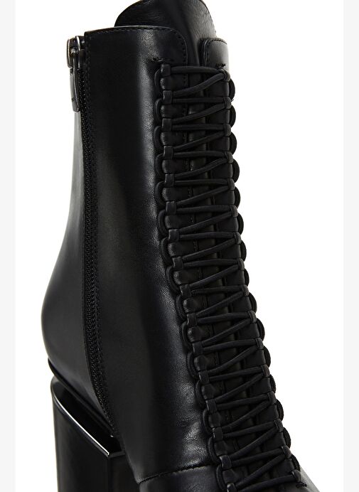 Kadın Siyah Fermuarlı Kalın Topuklu Deri Bot 25WFD100018 - Görsel 9