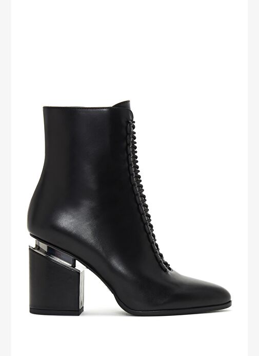 Kadın Siyah Fermuarlı Kalın Topuklu Deri Bot 25WFD100018 - Görsel 2