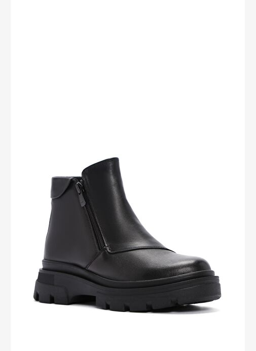 Kadın Siyah Fermuarlı Kalın Tabanlı Deri Bot 25WFD360218 - Görsel 8