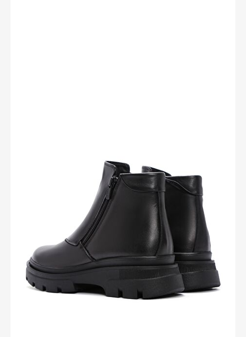 Kadın Siyah Fermuarlı Kalın Tabanlı Deri Bot 25WFD360218 - Görsel 7