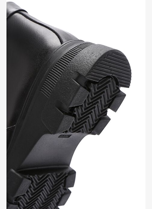 Kadın Siyah Fermuarlı Kalın Tabanlı Deri Bot 25WFD360218 - Görsel 9