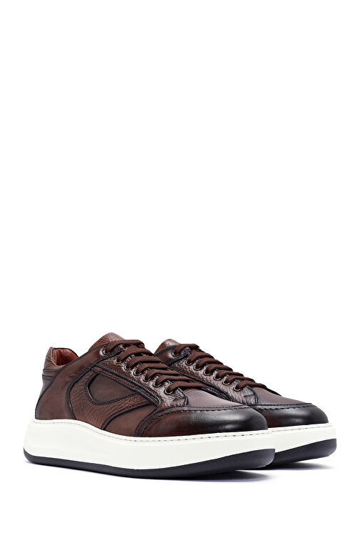 Erkek Kahverengi Bağcıklı Deri Sneaker 24WFD724414 - Görsel 4