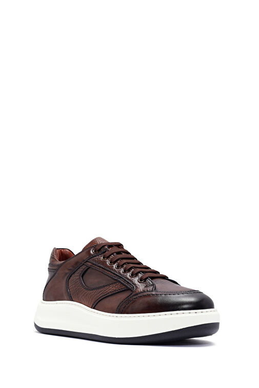 Erkek Kahverengi Bağcıklı Deri Sneaker 24WFD724414 - Görsel 7