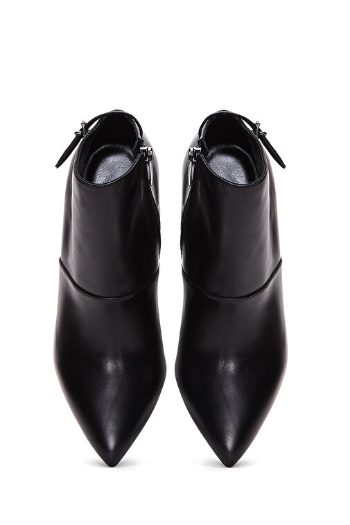 Kadın Siyah Fermuarlı Toka Detaylı İnce Topuklu Deri Bot 24WFD100918 - Görsel 8