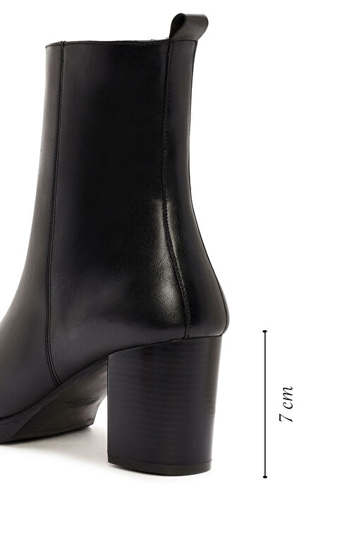 Kadın Siyah Fermuarlı Kalın Topuklu Deri Bot 24WFD414618 - Görsel 3