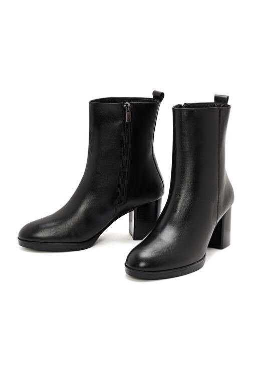 Kadın Siyah Fermuarlı Kalın Topuklu Deri Bot 24WFD414618 - Görsel 4