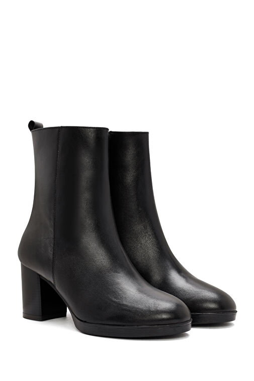 Kadın Siyah Fermuarlı Kalın Topuklu Deri Bot 24WFD414618 - Görsel 6