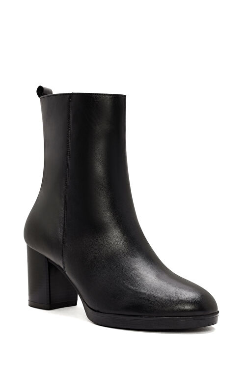 Kadın Siyah Fermuarlı Kalın Topuklu Deri Bot 24WFD414618 - Görsel 9