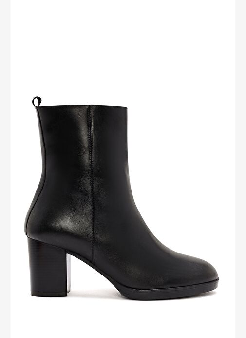 Kadın Siyah Fermuarlı Kalın Topuklu Deri Bot 25WFD411718 - Görsel 2